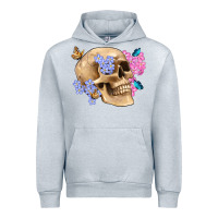 Heather Grey skull flora butterfly Urban Hoodie - Artiststas