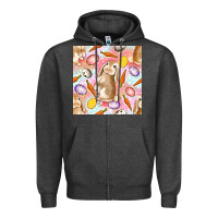 Charcoal Heather Happy Easter Bunny Seamless Pattern Zipper Hoodie - BundleAndBundleShop