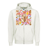 Oatmeal Heather Happy Easter Bunny Seamless Pattern Zipper Hoodie - BundleAndBundleShop