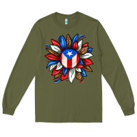 Army Green puerto rico sunflower Long Sleeve Tee - texasbilliewilder