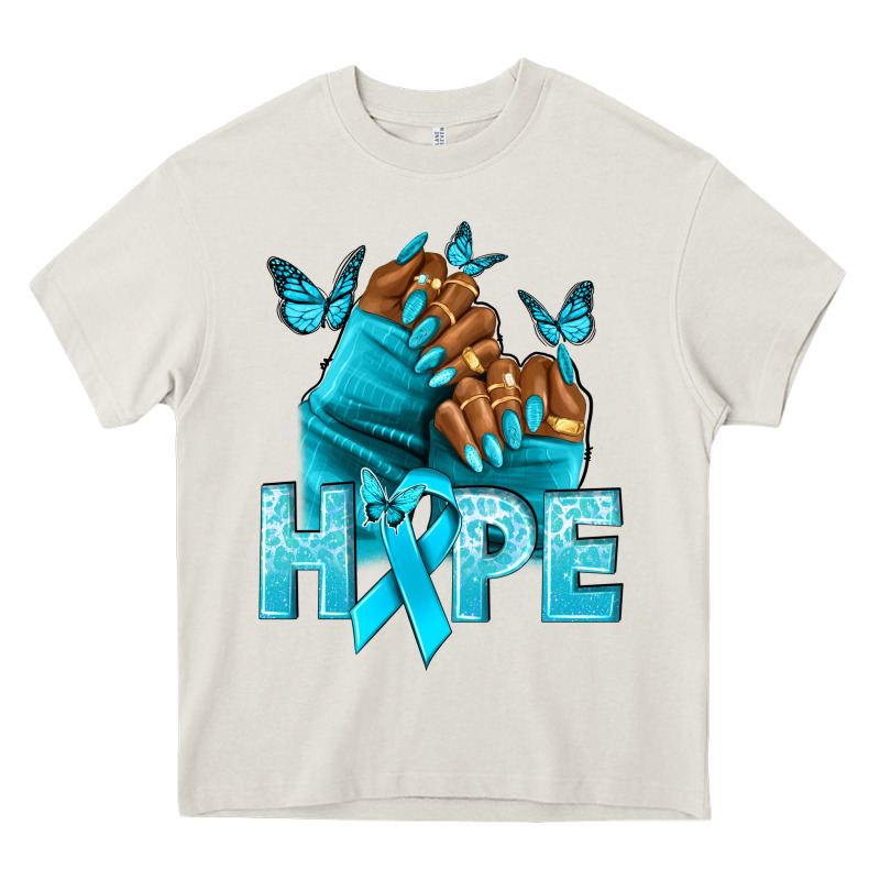 Hope Teal Ribbon Ovarian Cancer Nails Heavy Core Tee by NancyCooperArtShop | Teevron