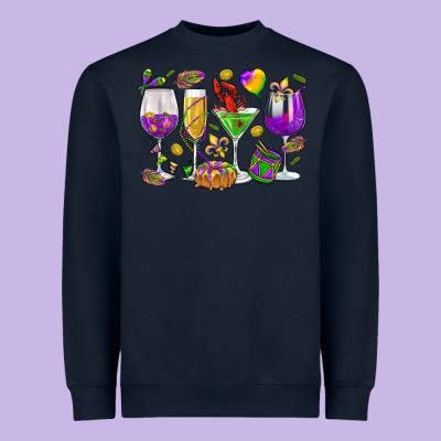 Mardi Gras Wine Glasses Heavyweight Sweatshirt Designed By Howdyjamesfarm