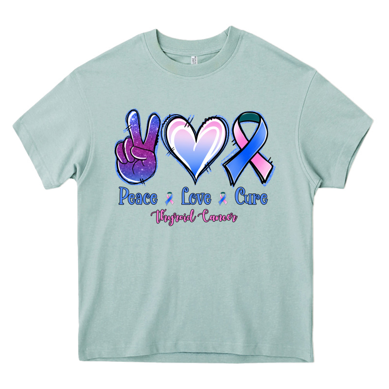Peace Love Cure Thyroid Cancer Heavy Core Tee by NancyCooperArtShop | Teevron