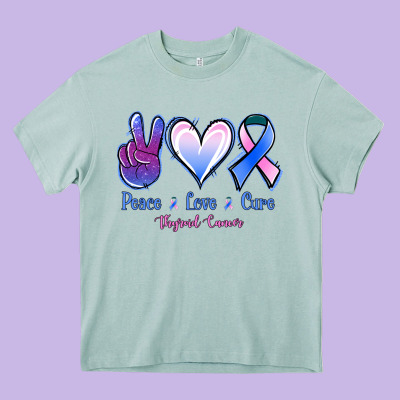 Peace Love Cure Thyroid Cancer Heavy Core Tee Designed By Nancycooperartshop