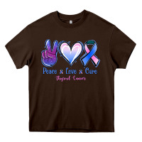 Chocolate Brown Peace love cure Thyroid Cancer Heavy Core Tee - NancyCooperArtShop