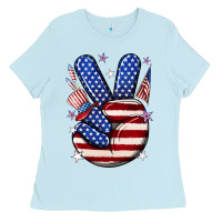 Baby Blue peace 4th july Ladies Tee - NancyCooperArtShop