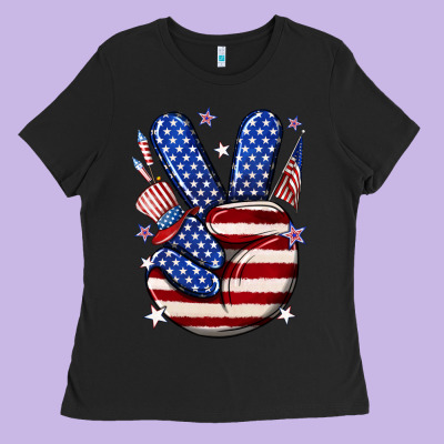 Peace 4th July Ladies Tee Designed By Nancycooperartshop