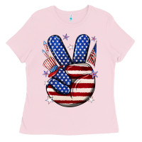 Bubblegum Pink peace 4th july Ladies Tee - NancyCooperArtShop