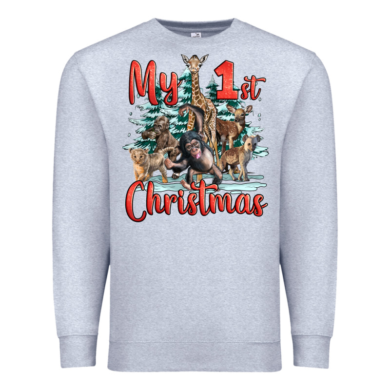 My First Christmas Baby Safari Animals Premium Sweatshirt by LillyAllenDesigns | Teevron