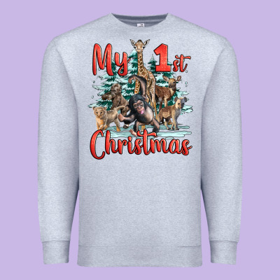 My First Christmas Baby Safari Animals Premium Sweatshirt Designed By Lillyallendesigns