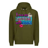 Army Green I run on caffeine and kisses Premium Hoodie - FaDigitalArtStudio