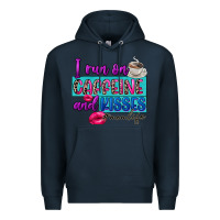 Navy I run on caffeine and kisses Premium Hoodie - FaDigitalArtStudio