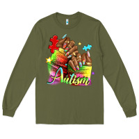 Army Green Black woman Autism nails Long Sleeve Tee - NancyCooperArtShop