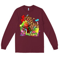 Burgundy Black woman Autism nails Long Sleeve Tee - NancyCooperArtShop