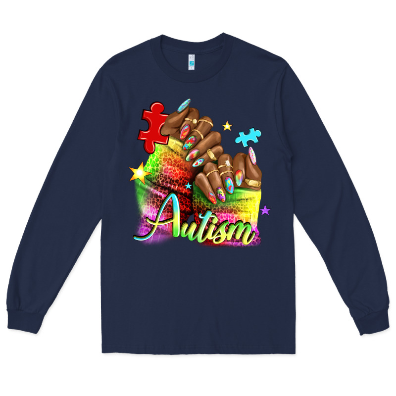 Black Woman Autism Nails Long Sleeve Tee by NancyCooperArtShop | Teevron