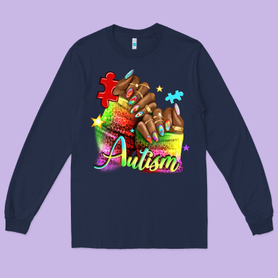 Black Woman Autism Nails Long Sleeve Tee Designed By Nancycooperartshop