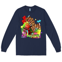 Navy Black woman Autism nails Long Sleeve Tee - NancyCooperArtShop