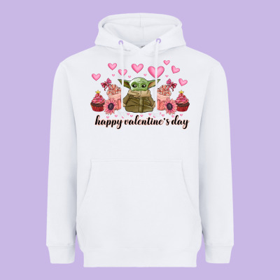 Happy Valentines Day Yoda Heavyweight Hoodie Designed By Cowhidedigitalart