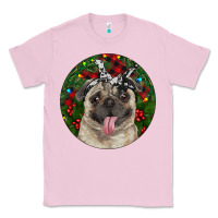 Bubblegum Pink Christmas Pug With Buffalo Plaid Classic Tee - RanaPortraitStore