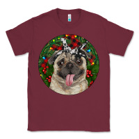 Burgundy Christmas Pug With Buffalo Plaid Classic Tee - RanaPortraitStore