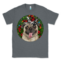 Charcoal Heather Christmas Pug With Buffalo Plaid Classic Tee - RanaPortraitStore