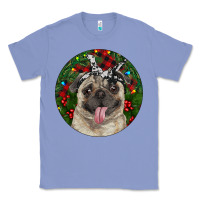 Colony Blue Christmas Pug With Buffalo Plaid Classic Tee - RanaPortraitStore
