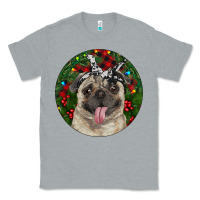Heather Grey Christmas Pug With Buffalo Plaid Classic Tee - RanaPortraitStore