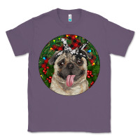 Lavender Christmas Pug With Buffalo Plaid Classic Tee - RanaPortraitStore
