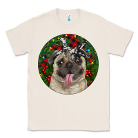 Natural Christmas Pug With Buffalo Plaid Classic Tee - RanaPortraitStore