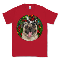 Red Christmas Pug With Buffalo Plaid Classic Tee - RanaPortraitStore