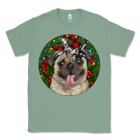 Sage Christmas Pug With Buffalo Plaid Classic Tee - RanaPortraitStore