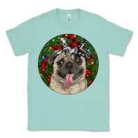 Seafoam Christmas Pug With Buffalo Plaid Classic Tee - RanaPortraitStore