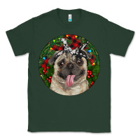 Sports Green Christmas Pug With Buffalo Plaid Classic Tee - RanaPortraitStore
