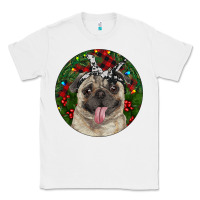 White Christmas Pug With Buffalo Plaid Classic Tee - RanaPortraitStore