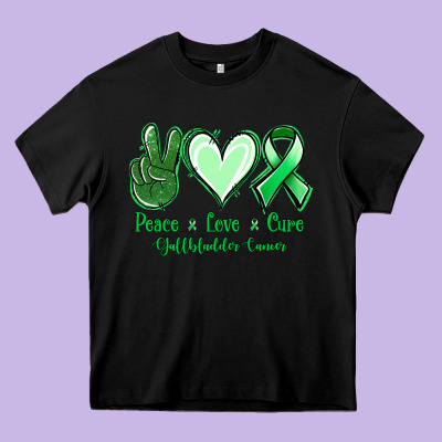 Peace Love Cure Gallbladder Cancer Heavy Core Tee Designed By Nancycooperartshop