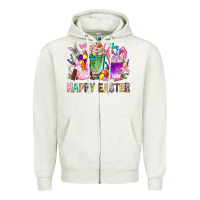 Oatmeal Heather Happy Easter Coffee Cups With Bunny Zipper Hoodie - BundleAndBundleShop