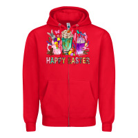 Red Happy Easter Coffee Cups With Bunny Zipper Hoodie - BundleAndBundleShop
