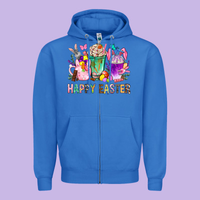 Happy Easter Coffee Cups With Bunny Zipper Hoodie Designed By Bundleandbundleshop