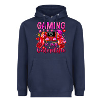Navy Gaming is My Valentine Heavyweight Hoodie - CowhideDigitalArt