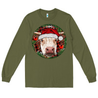 Army Green Hereford Cow Christmas Long Sleeve Tee - RanaPortraitStore