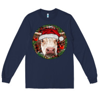 Navy Hereford Cow Christmas Long Sleeve Tee - RanaPortraitStore