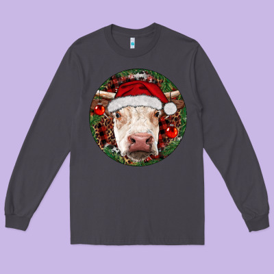 Hereford Cow Christmas Long Sleeve Tee Designed By Ranaportraitstore