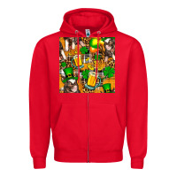 Red St. Patrick's Day Pig With Beer And Shamrock Zipper Hoodie - FaDigitalArtStudio