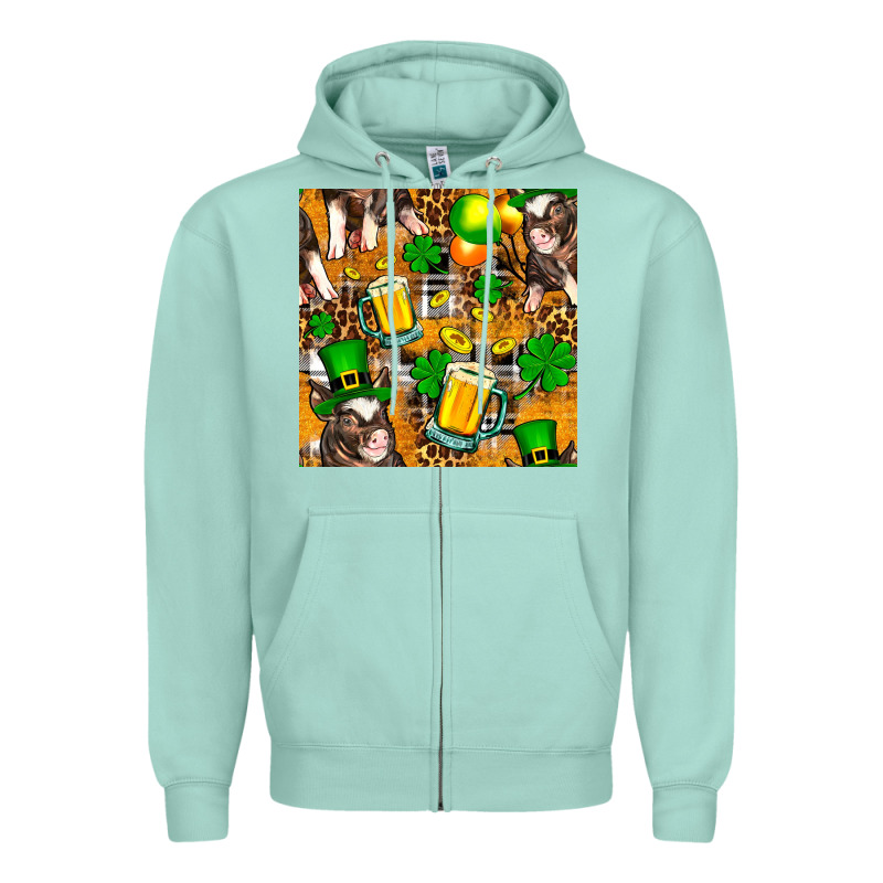 St. Patrick's Day Pig With Beer And Shamrock Zipper Hoodie by FaDigitalArtStudio | Teevron