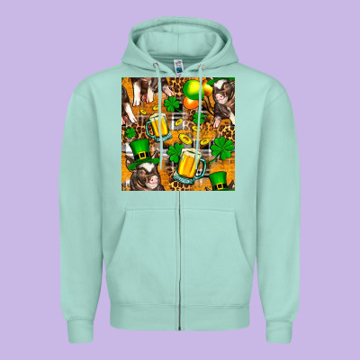 St. Patrick's Day Pig With Beer And Shamrock Zipper Hoodie Designed By Fadigitalartstudio