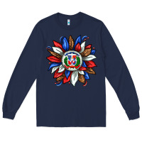 Navy dominican sunflower Long Sleeve Tee - texasbilliewilder