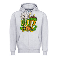 Heather Grey lucky dog St. Patrick's Zipper Hoodie - FaDigitalArtStudio