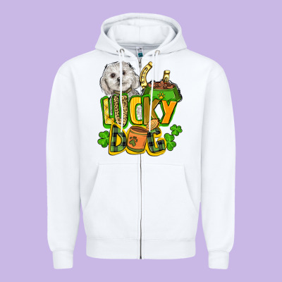 Lucky Dog St. Patrick's Zipper Hoodie Designed By Fadigitalartstudio