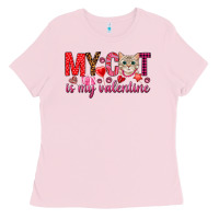 Bubblegum Pink my cat is my valentine Ladies Tee - NancyCooperArtShop