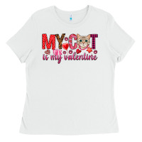 White my cat is my valentine Ladies Tee - NancyCooperArtShop